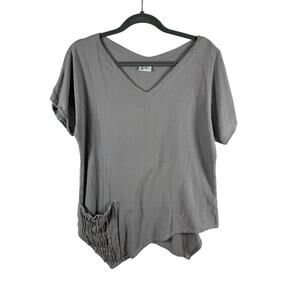 Oh My Gauze! Shirt Women's Size 1 (S/M) Gray Short Sleeve  100% Cotton Lagenlook